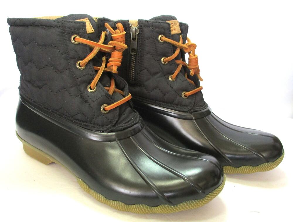 SPERRY Women's Black Saltwater Quilted Black Duck Boots Rainboots Size 7.5